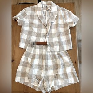 Vici linen tan and white checkered two piece set